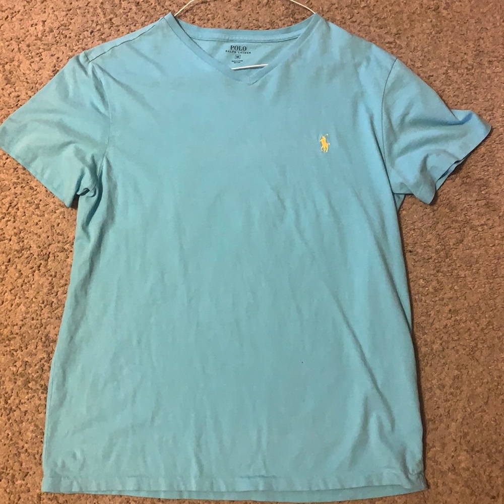 V neck Light blue Polo tee adult M
